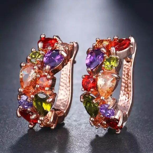 New Women’s Rose Gold Plated CZ Earrings - Picture 1 of 1